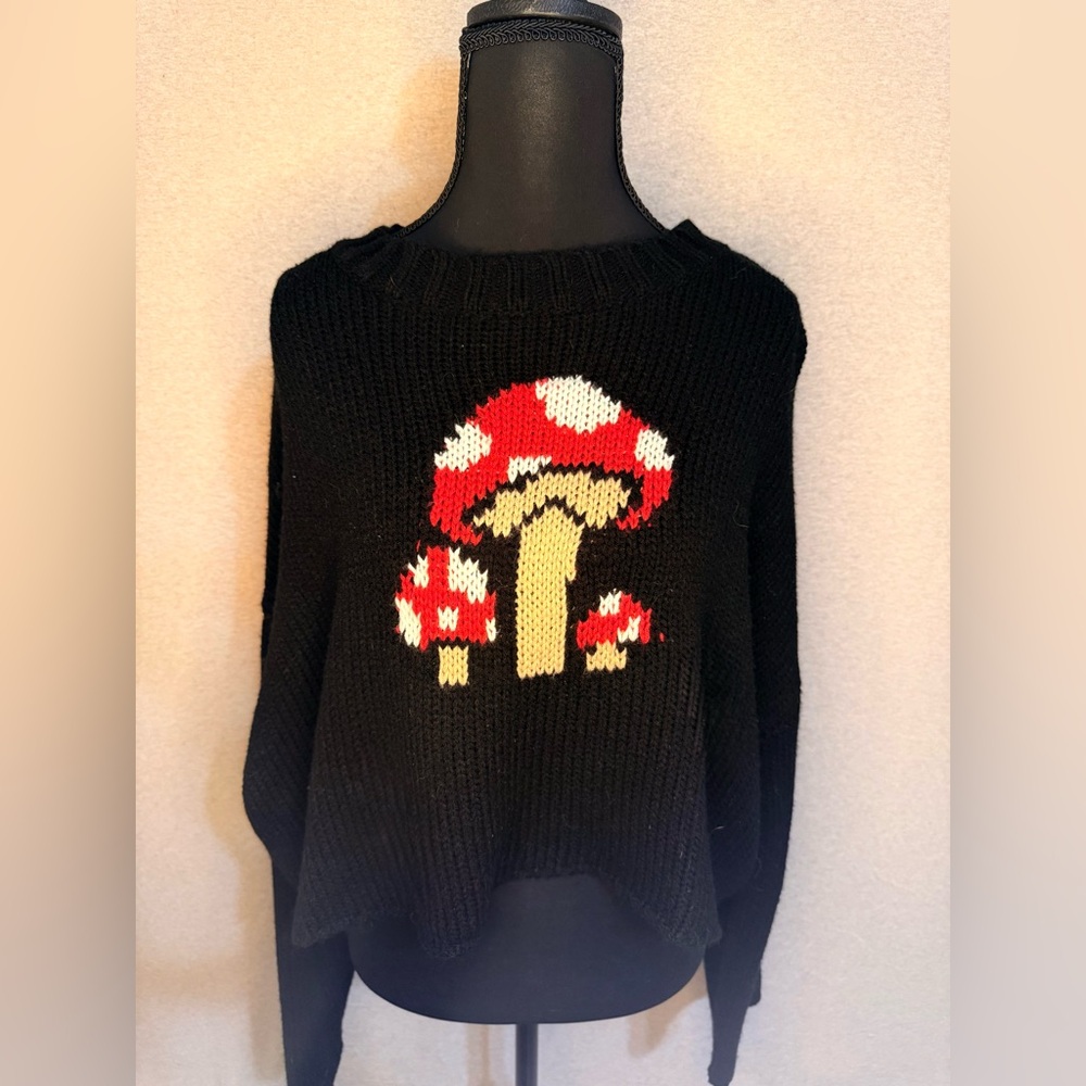 Rue21 Black Sweater with Red Mushroom Design